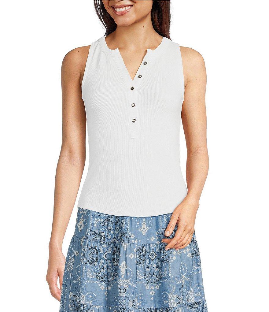 Reba Ribbed Knit Scoop Neck Sleeveless Tank Product Image