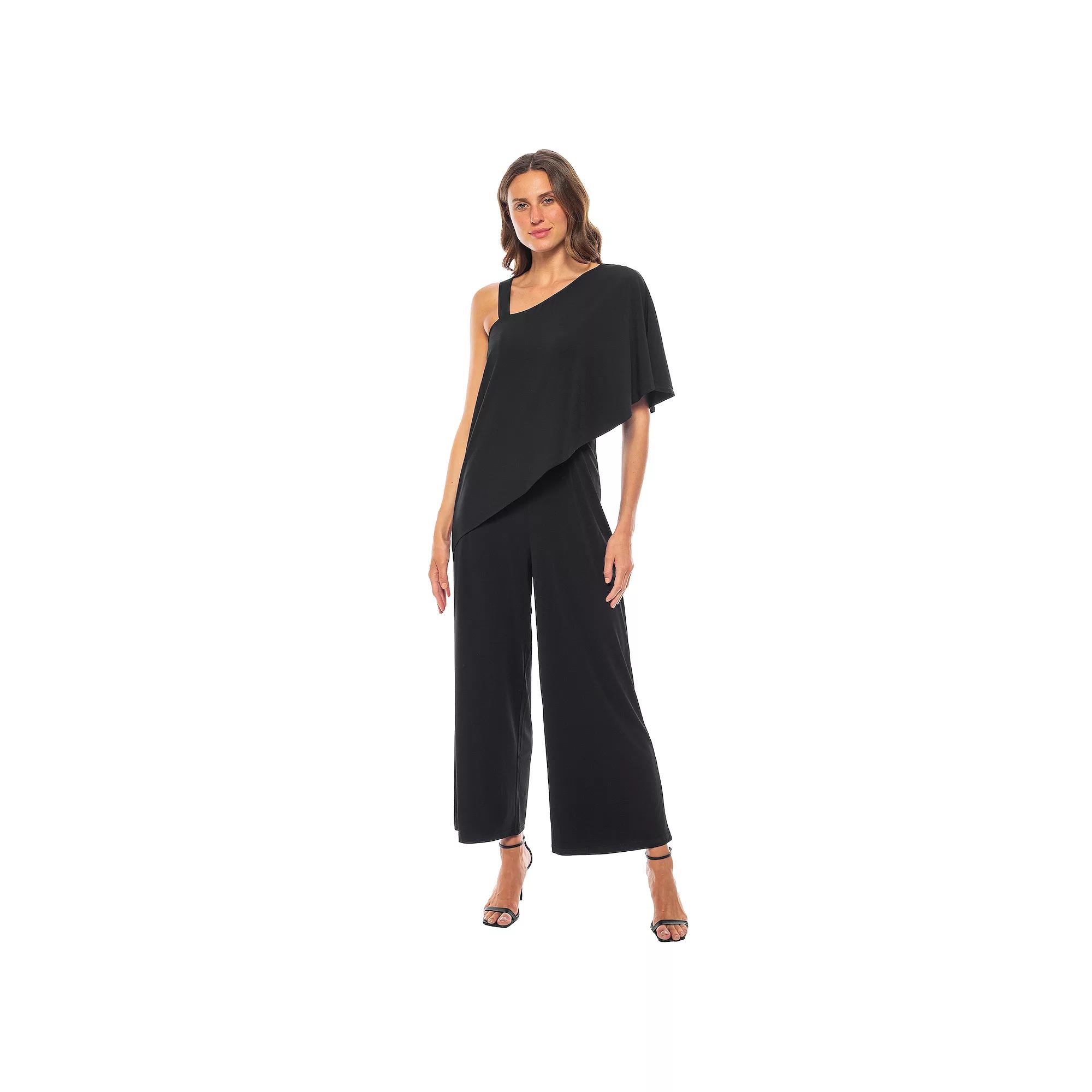 Women's Marina One-Shoulder Drape Cascade Jumpsuit, Size: XL, Black Product Image