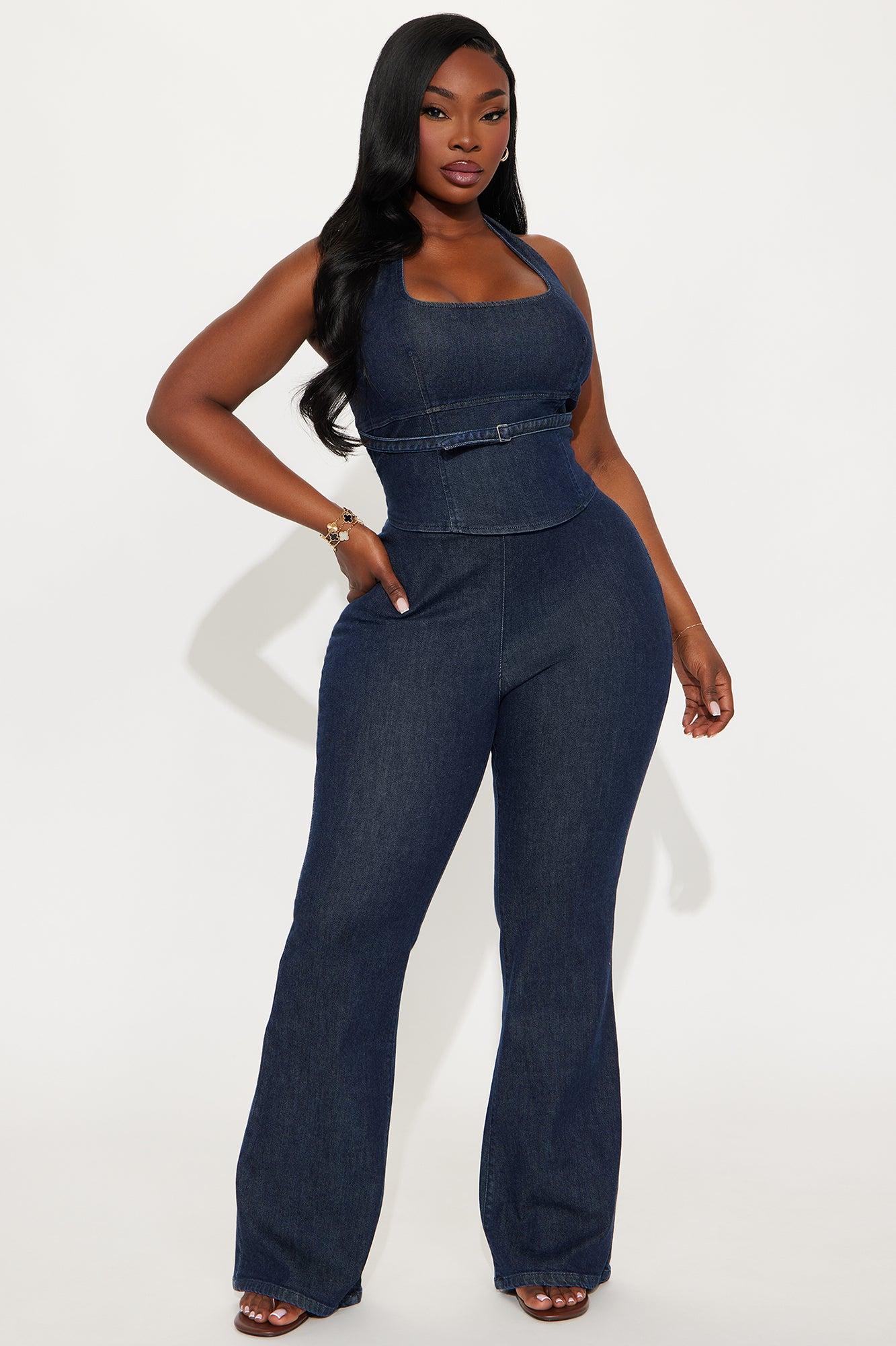 Andrea Halter And Flare Leg Pant Set - Dark Wash Female Product Image