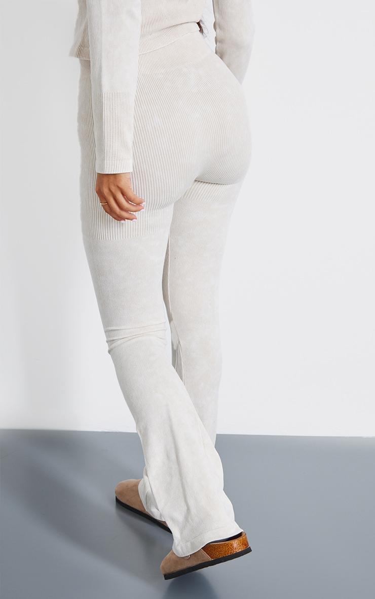 Petite Cream Faded Snatched Rib Button Detail Flare Leggings Product Image