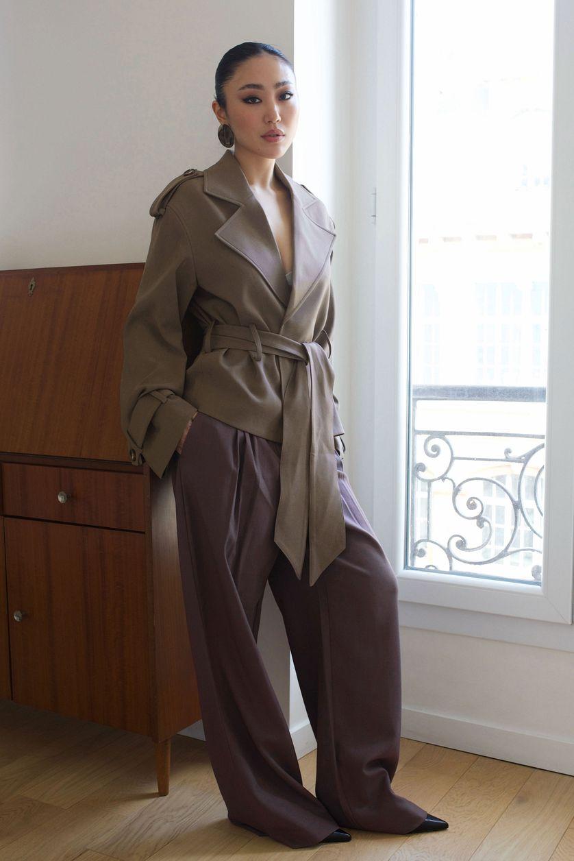 Wide Mid Waist Suit Pants Product Image