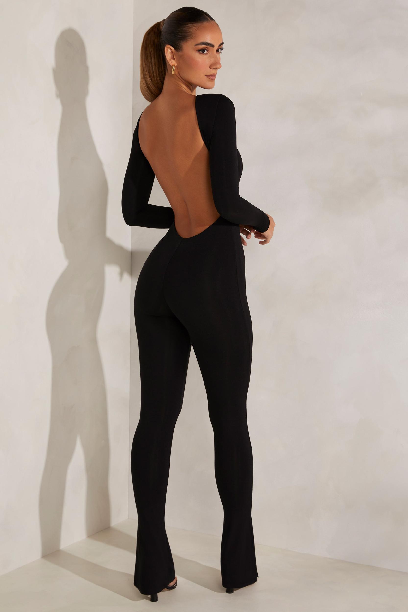 High Neck Open Back Jumpsuit in Black Product Image