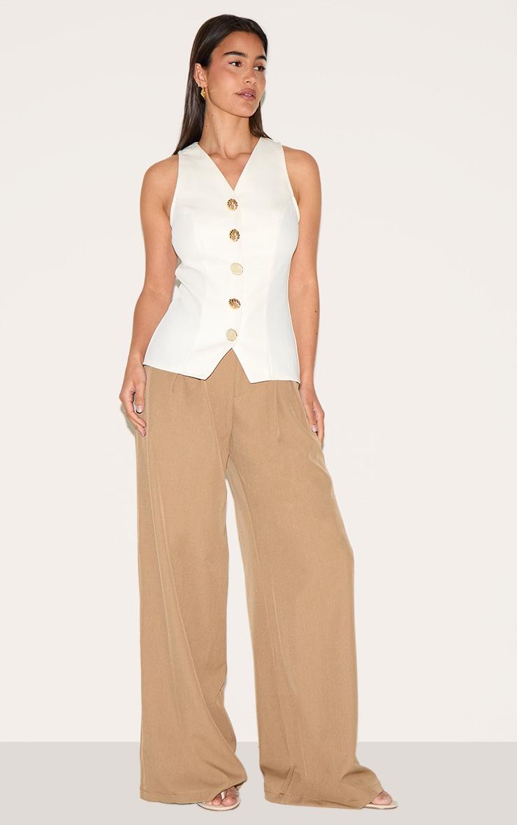  Cream Woven Gold Button Detail Fitted Vest Product Image