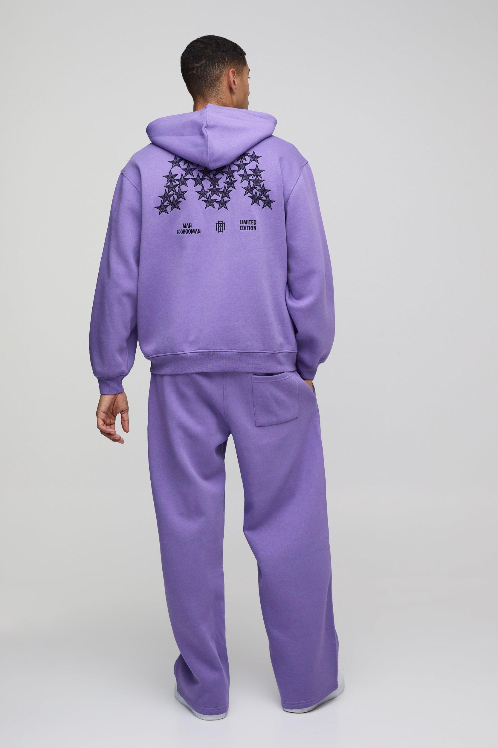 Oversized Star Embroidered Zip Hooded Tracksuit | boohooMAN USA Product Image