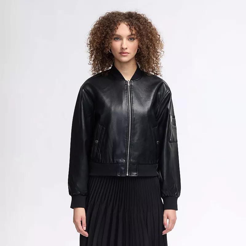 Women's NVLT Faux Leather Bomber Jacket, Size: Large, Black Product Image