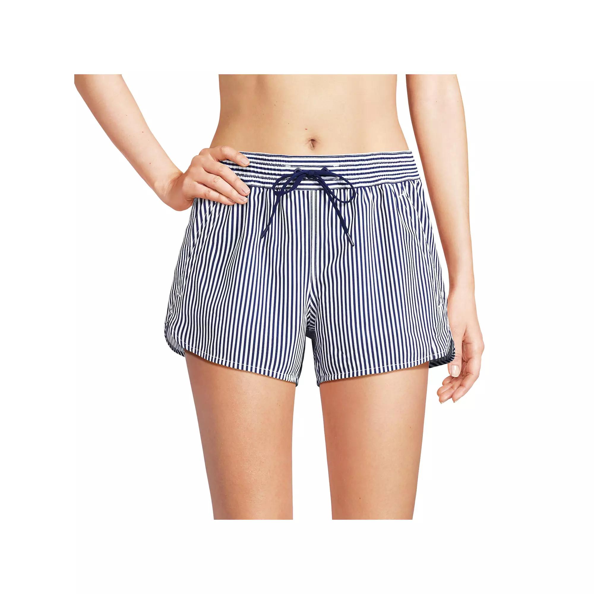 Women's Lands' End Woven Packable Dolphin Hem Swim Cover-Up Shorts, Size: 16, Blue Mini Stripe Product Image