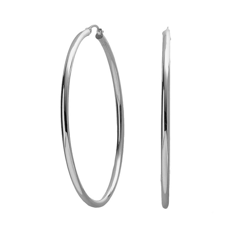 Platinum-Over-Silver Large Hoop Earrings, Womens Product Image