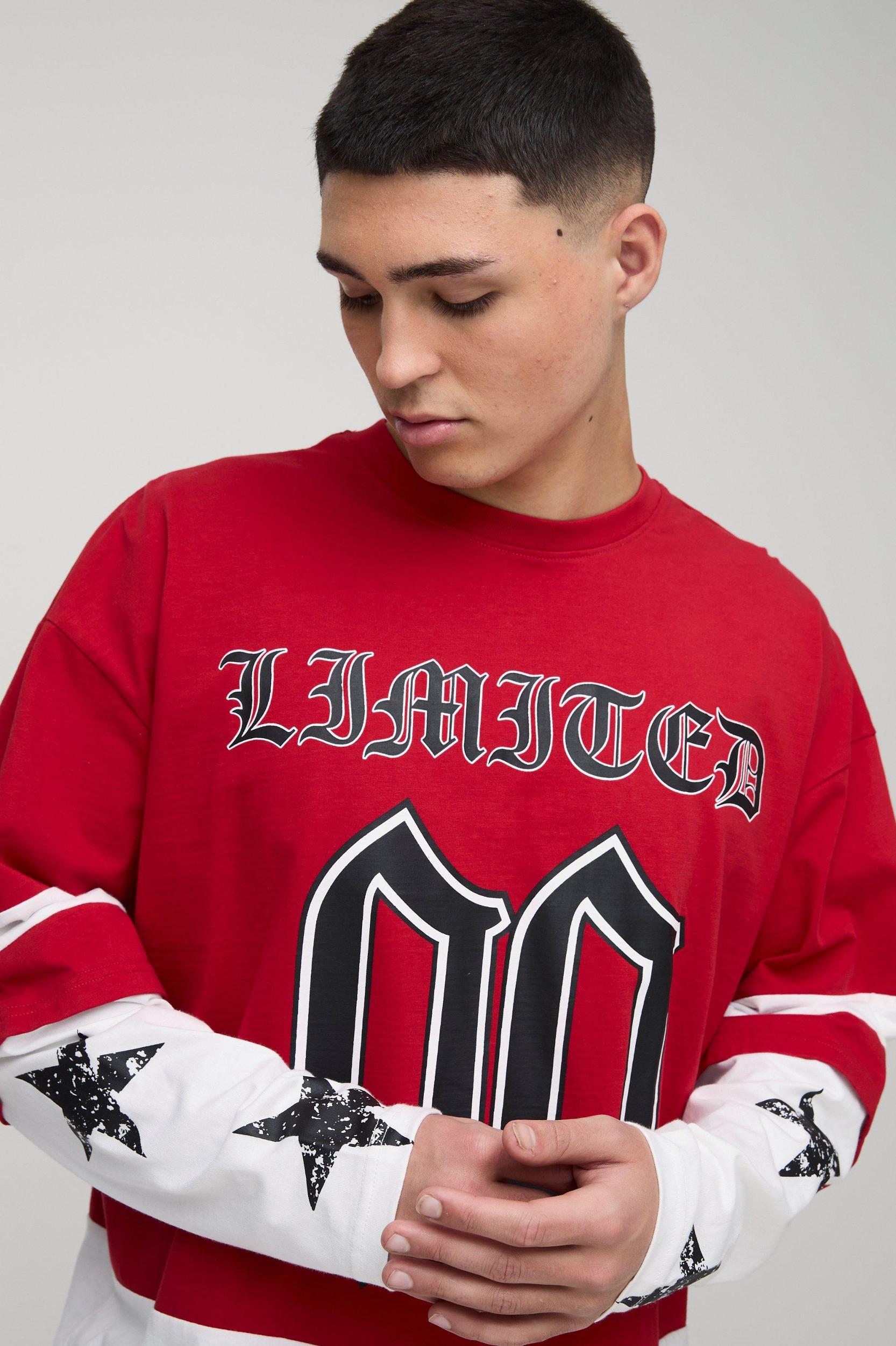 Oversized Boxy Varsity Star Print Faux Sleeve Gusset T-Shirt & Sweatpants Set | boohooMAN USA Product Image
