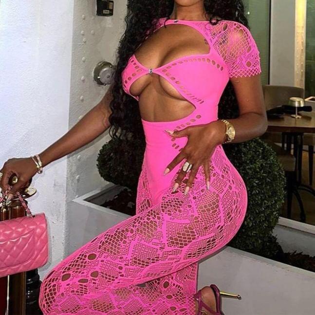 Short-Sleeve Cutout Lace Jumpsuit Product Image