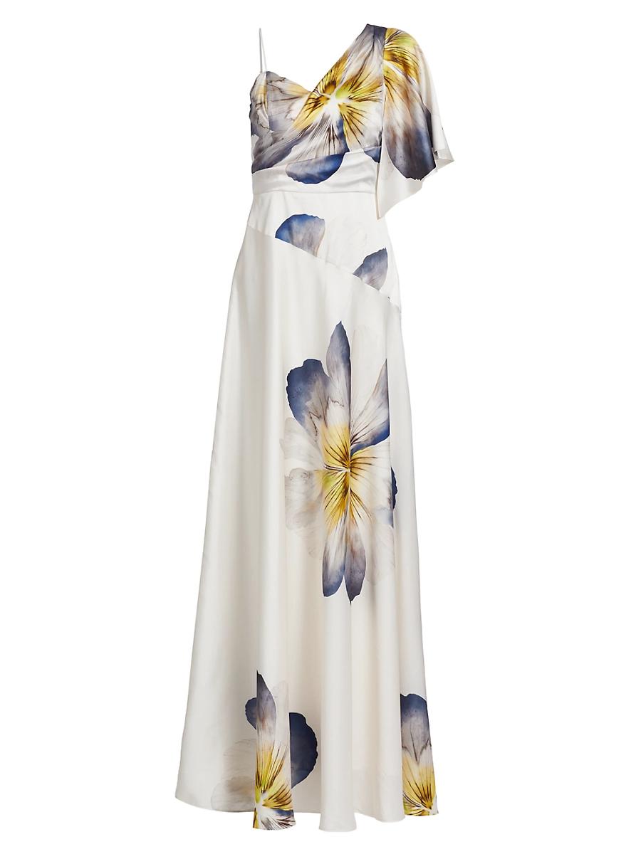 Womens Floral Asymmetric One-Flutter-Sleeve Gown Product Image