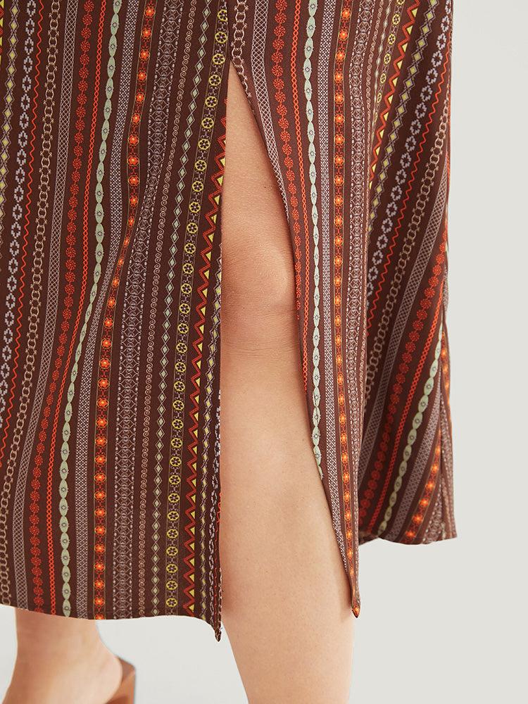 Striped Geometric Dolman Sleeve Pocket Split Surplice Neck Ruffle Dress Female Product Image