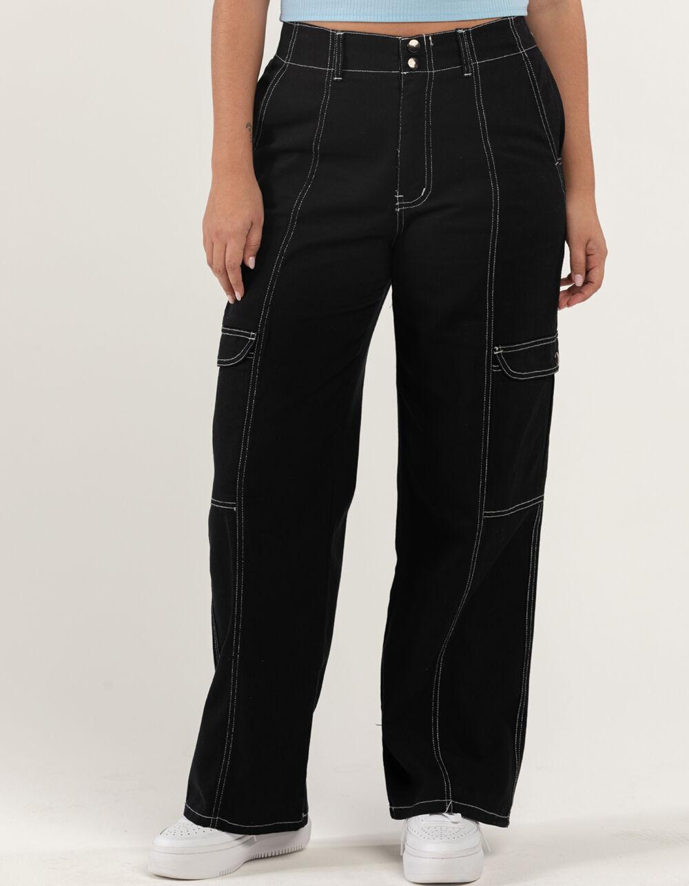 RSQ Womens Smock Waist Loose Cargo Pants - BLACK Product Image