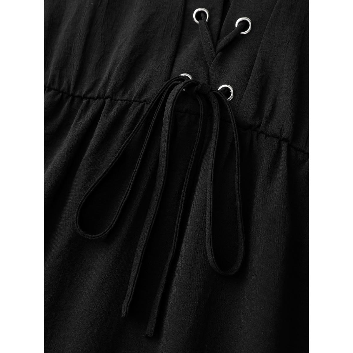 Plus Size Cross-Tie Textured Solid Midi Dress Black Women Leisure Eyelet U-neck Sleeveless Curvy BloomChic 30/6X Product Image