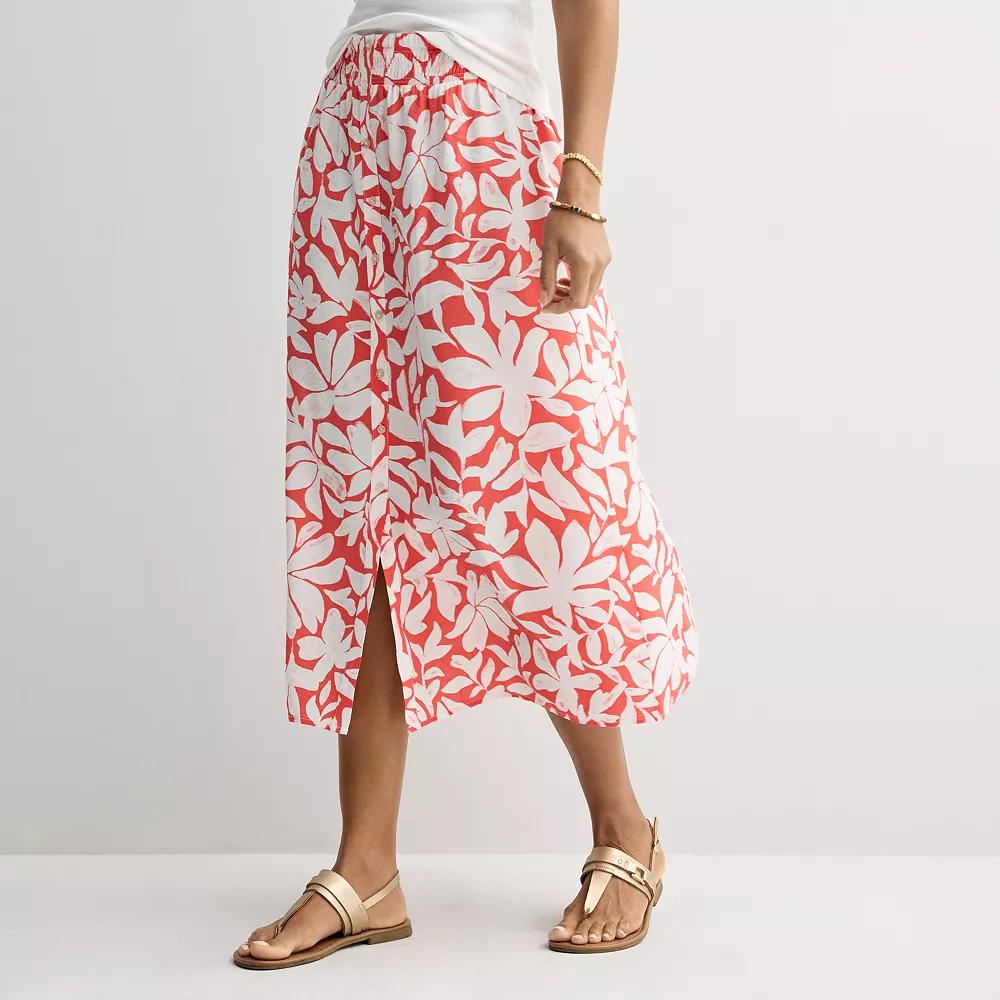 Women's Sonoma Goods For Life® Button-Front Midi Skirt, Size: Small, Pink Painted Floral Product Image