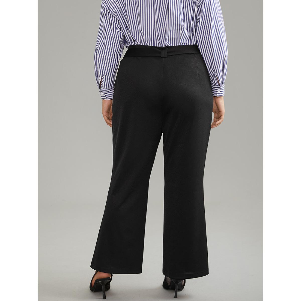 Plus Size Solid High Rise Belted Bootcut Pants Women Black At the Office Flare Leg High Rise Office Pants BloomChic 14-16/1X Product Image