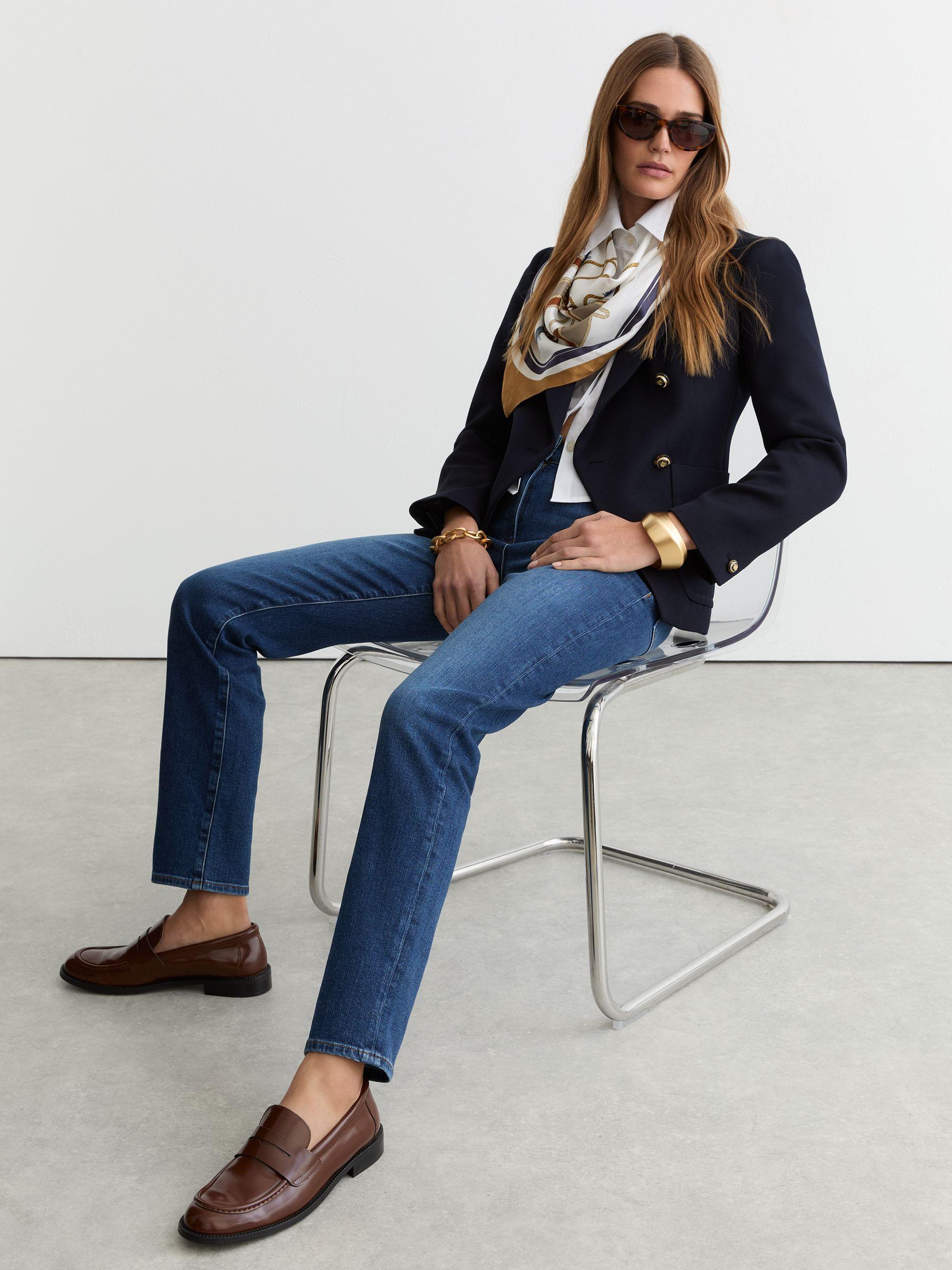 Petite Polka-Dot Wide-Leg Suit Trousers in White/Navy Product Image