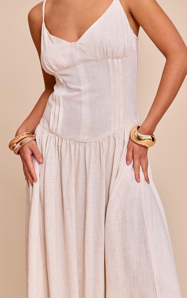 Natural Textured Woven Pleat Detail Maxi Dress Product Image
