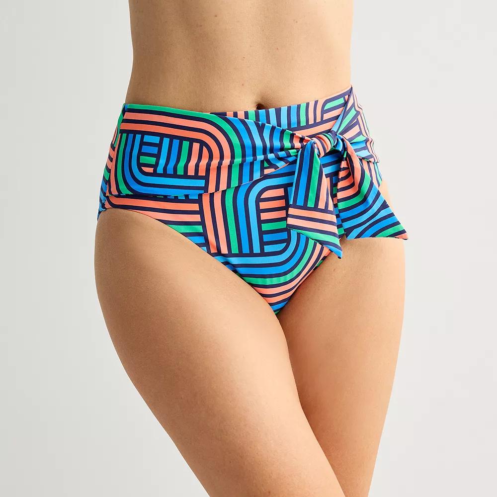 Women's Freshwater Bow Tie High Waist Swim Bottoms, Size: Small, Regata Stripe Product Image