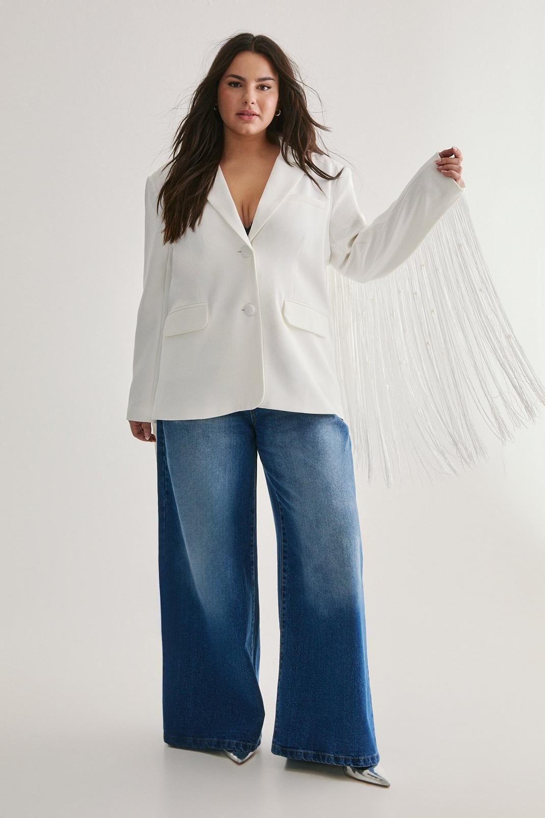Plus Premium Pearl Trim Fringe Blazer Product Image