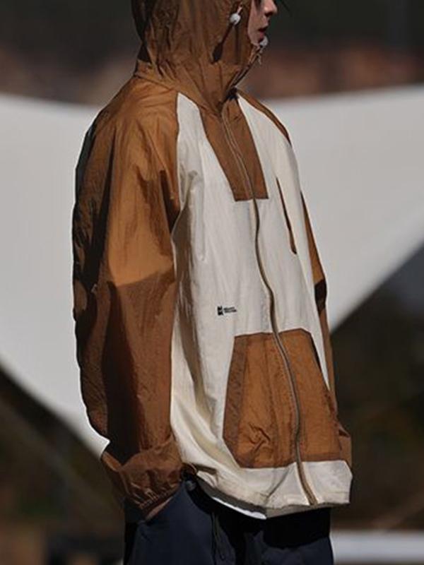 Men's Gorpcore Contrast Color Splice Hooded Jacket Product Image