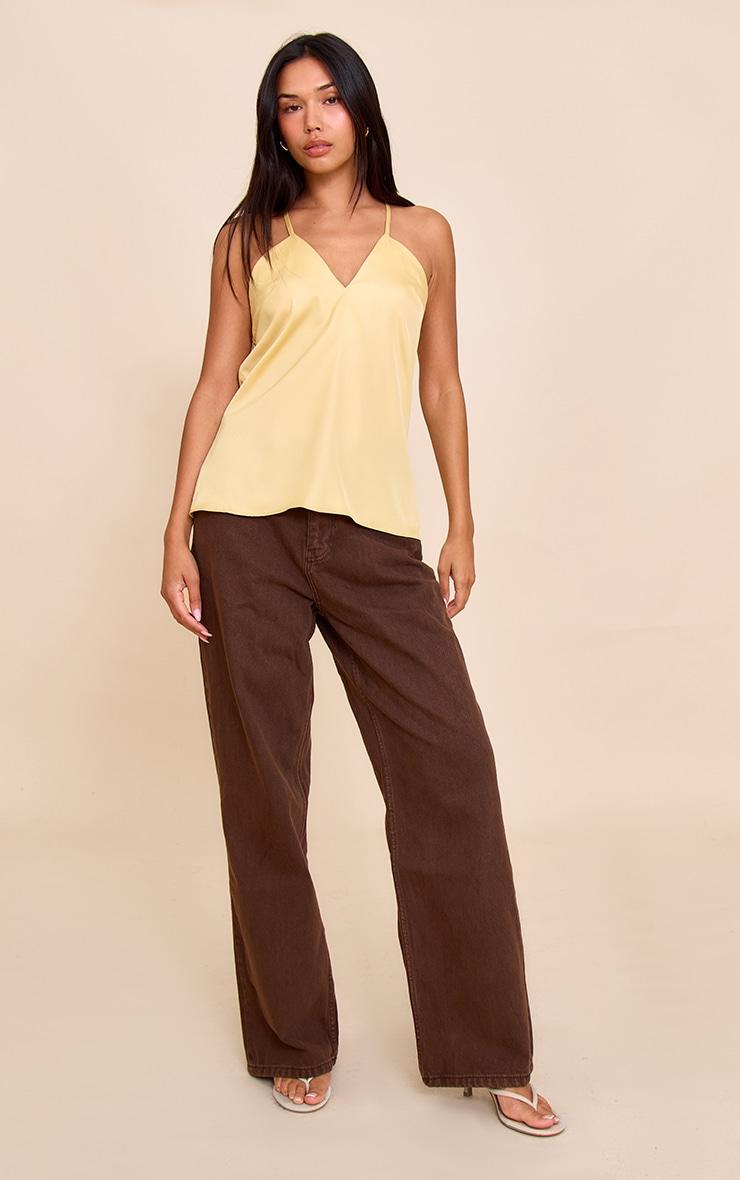 Yellow Matte Satin Strappy Detail Long Cami Top Product Image