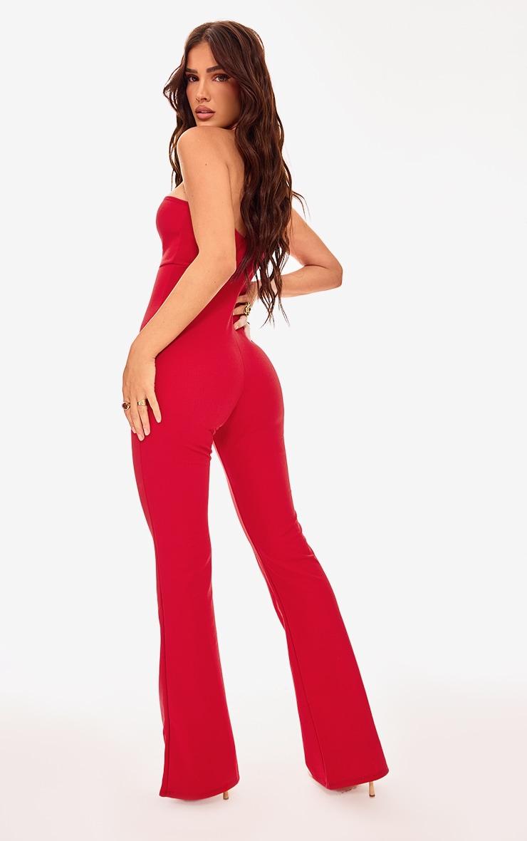 Red One Shoulder Drape Detailed Jumpsuit Product Image