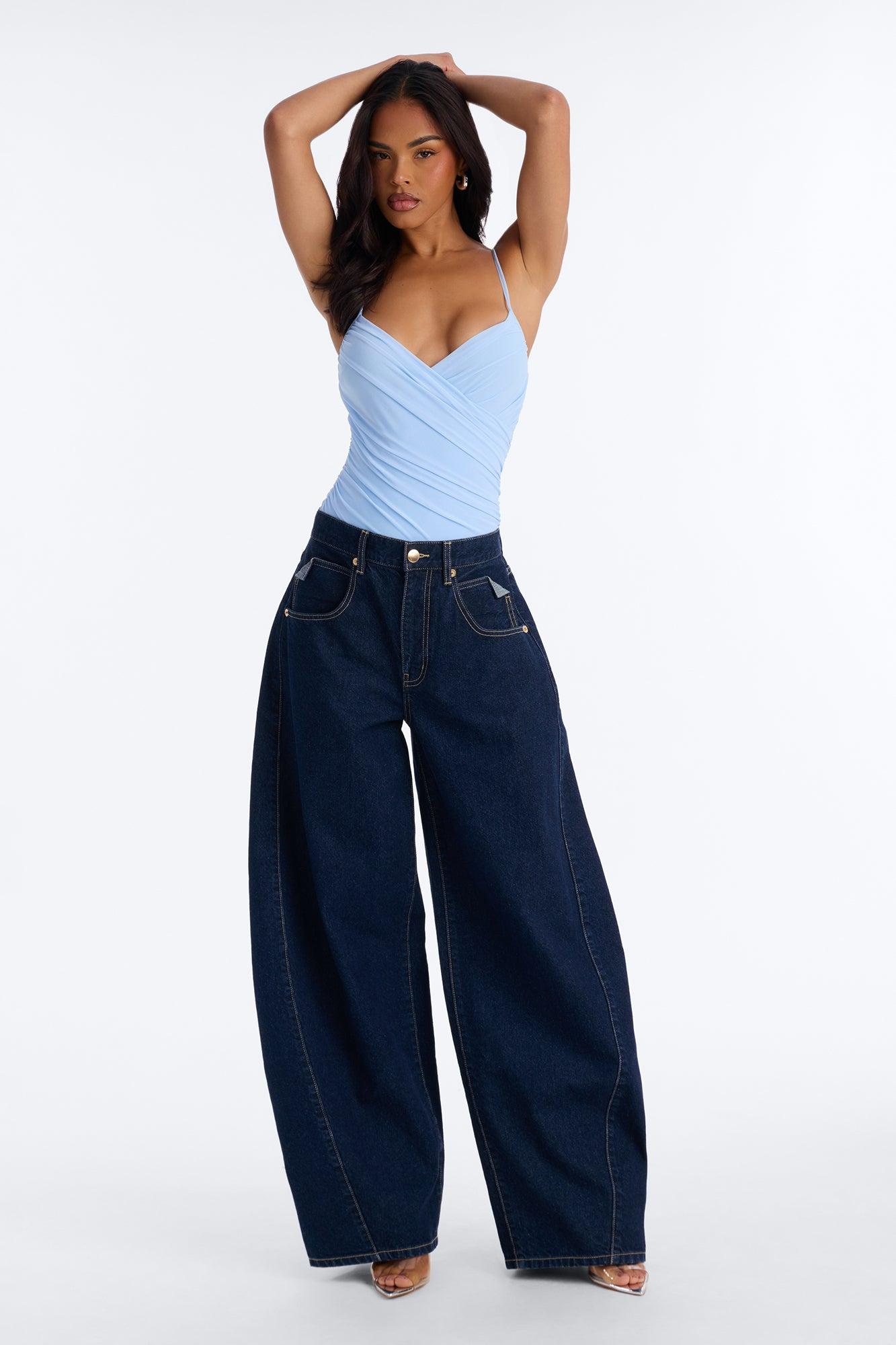 Ariel Ruched Mesh Tank Top Bodysuit - Blue Female Product Image