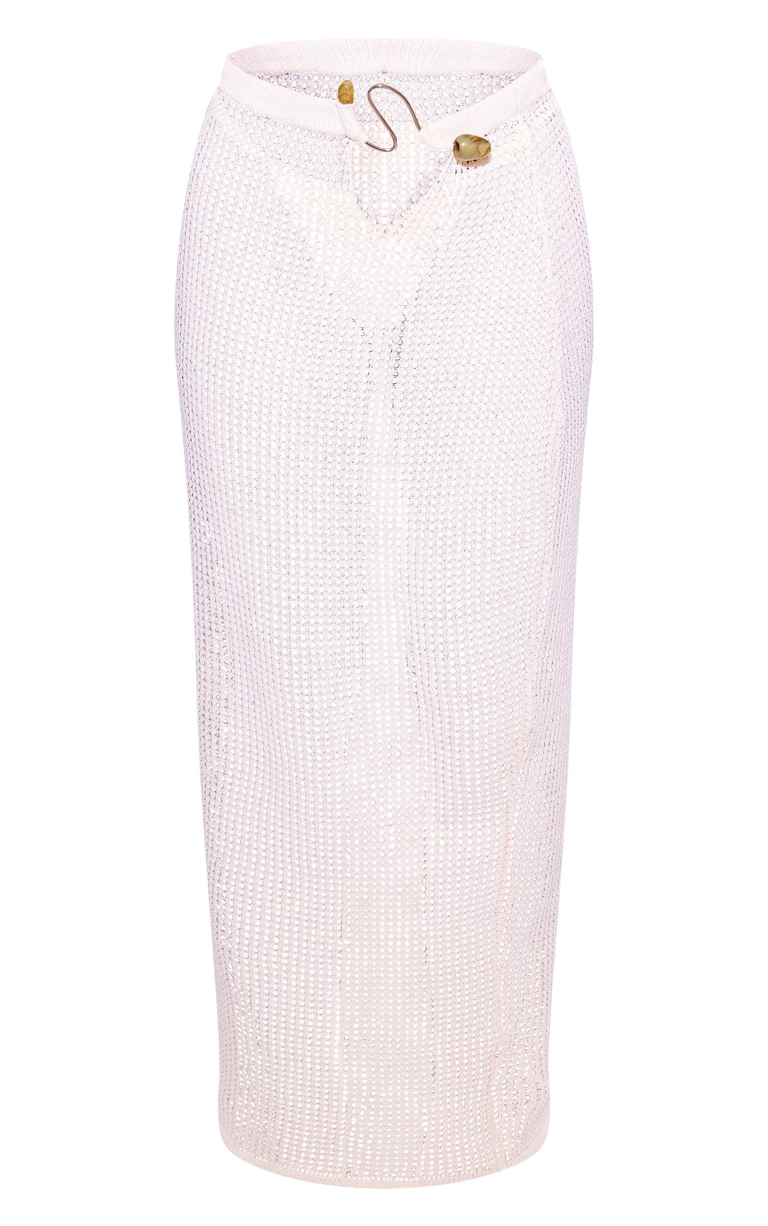 Cream Crochet Stone Trim Maxi Low Rise Beach Skirt Product Image