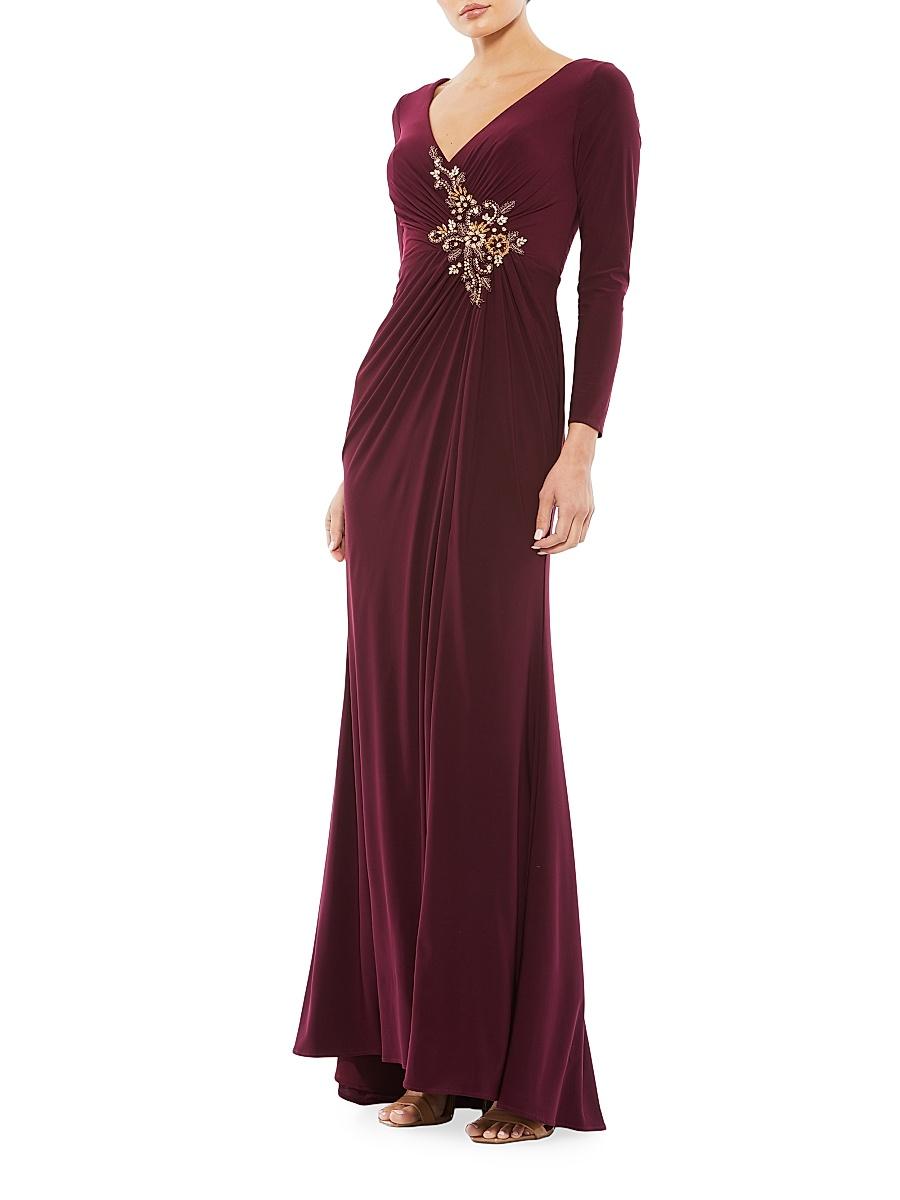 Womens Appliqu Long-Sleeve Gown Product Image