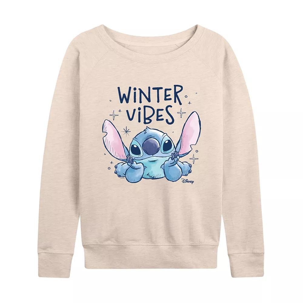 Disney's Lilo & Stitch Women's Winter Vibes French Terry Long Sleeve Tee, Size: Medium, Beige Product Image