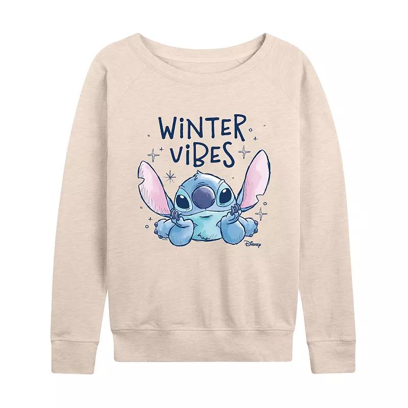 Disney's Lilo & Stitch Women's Winter Vibes French Terry Long Sleeve Tee, Size: Medium, Beige Product Image