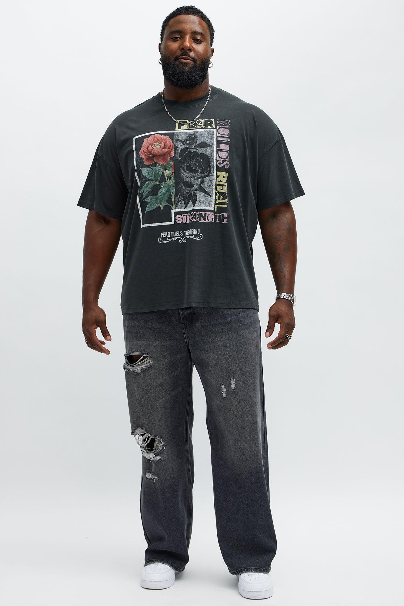 Fear Builds Real Strength Oversized Short Sleeve Tee - Black Wash Product Image