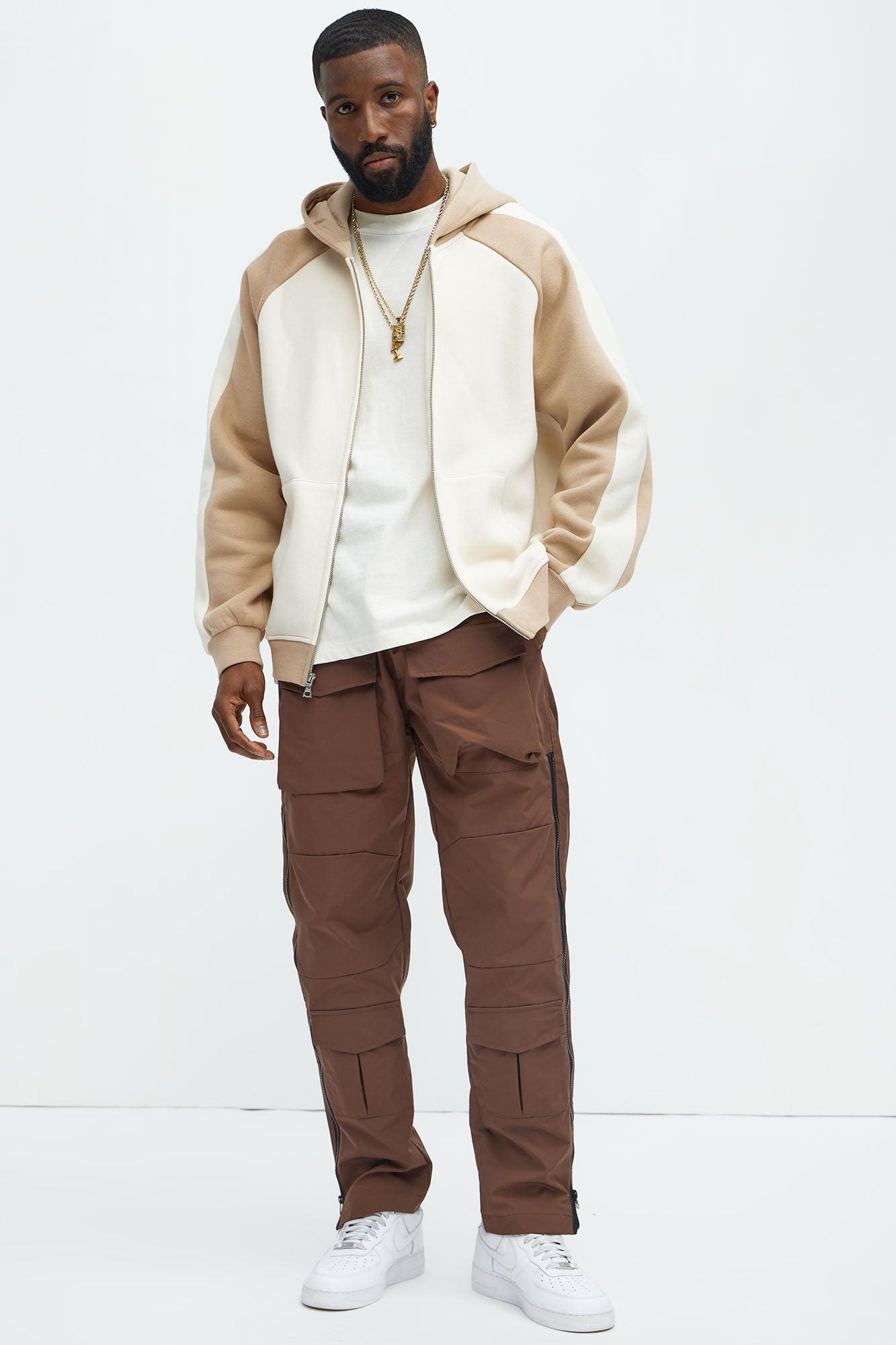 All Along Zipper Straight Nylon Cargo Pants - Dark Brown Product Image