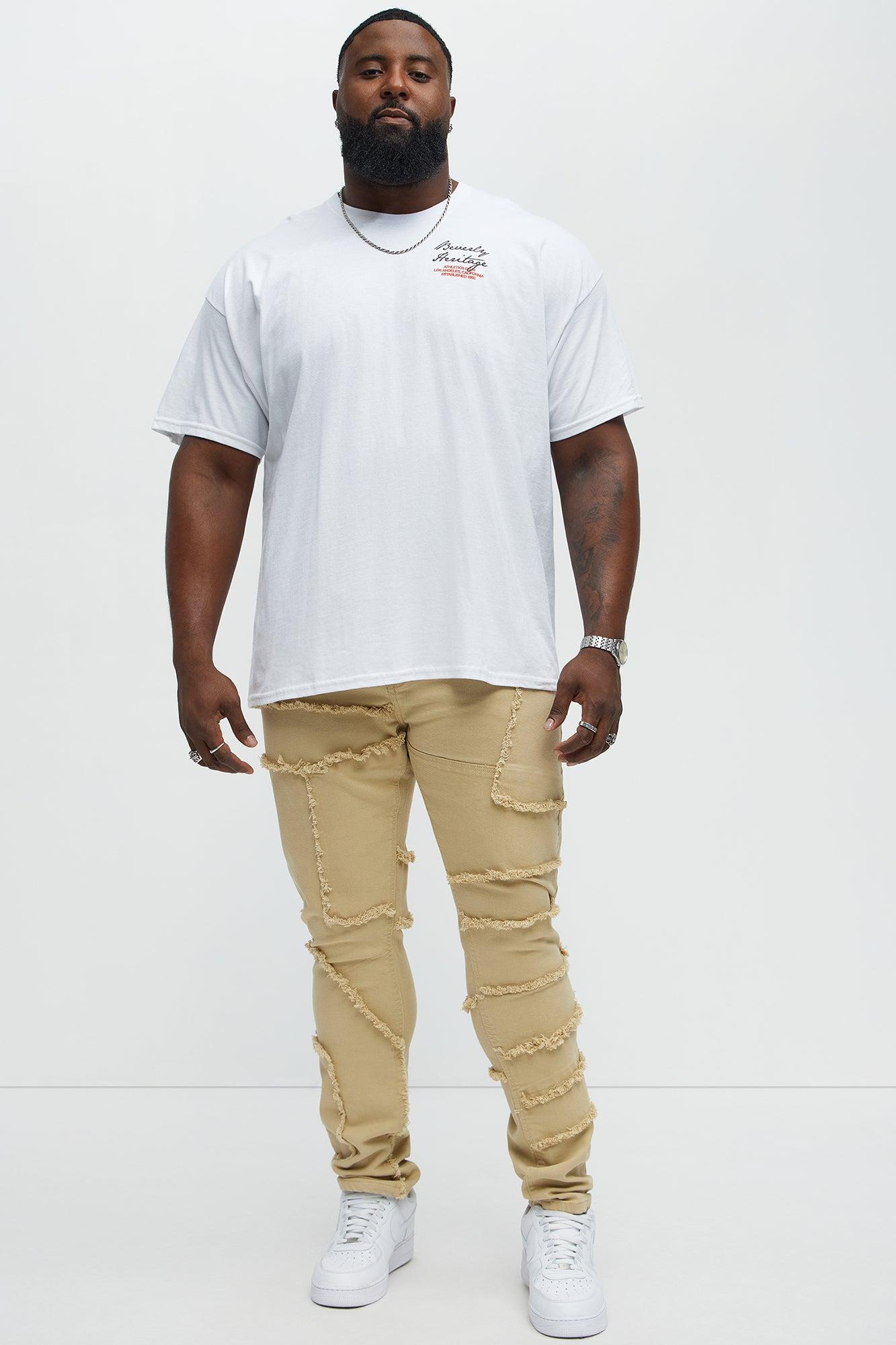 Paneled Frayed Stacked Skinny Pants - Tan Product Image