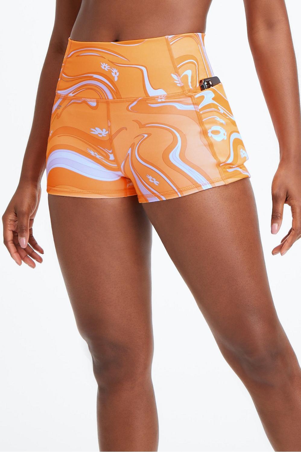 Fabletics Oasis High-Waisted 2 Short Womens Orange Pop Marble Daisy plus Size 4X Product Image
