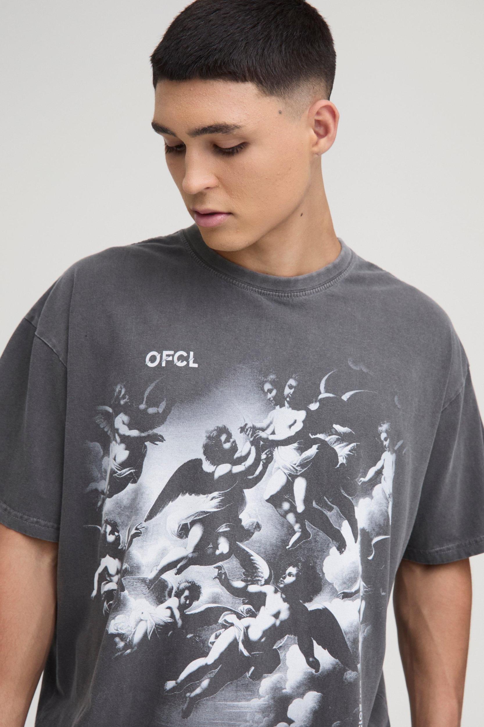 Oversized Renaissance Cherub Washed T-Shirt | boohooMAN USA Product Image