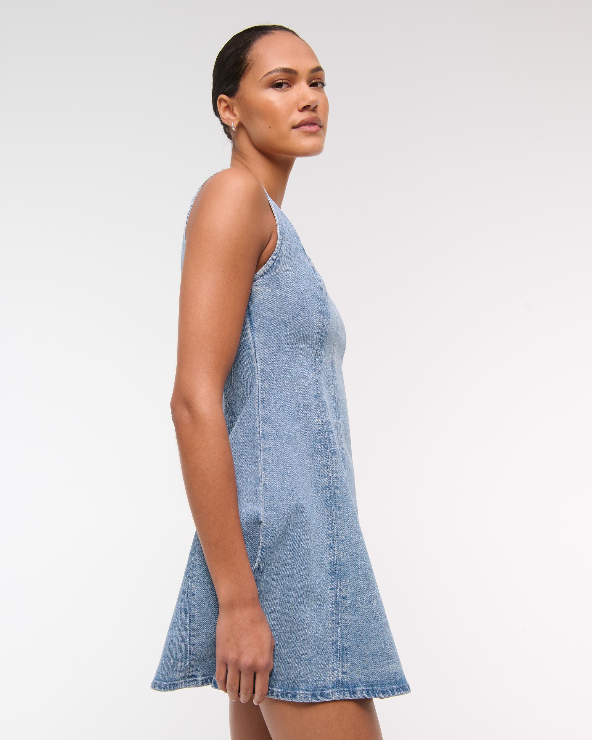 The A&F Mila Squareneck Denim Mini Dress Product Image