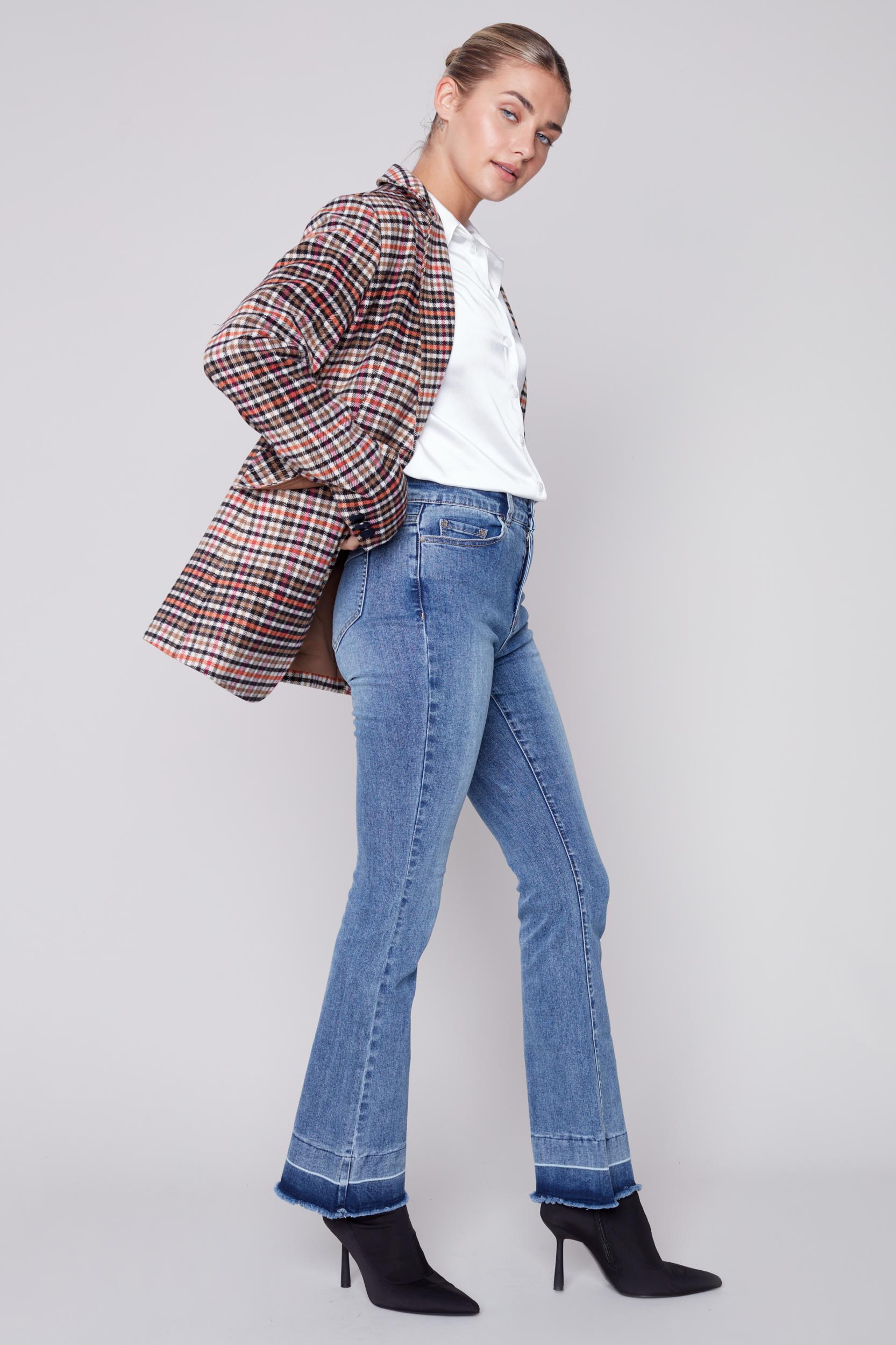 Plaid Long Sleeve Blazer Jacket Product Image