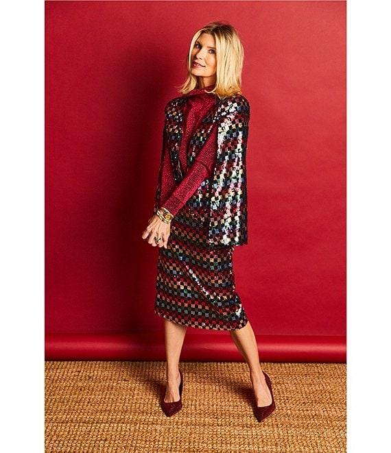 Buru Mod Woven Metallic Mock Neck Long Puffed Sleeve Cropped Coordinating Top Product Image