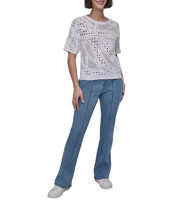 DKNY By Donna Karan Cotton Crochet Crew Neck Short Sleeve Top Product Image