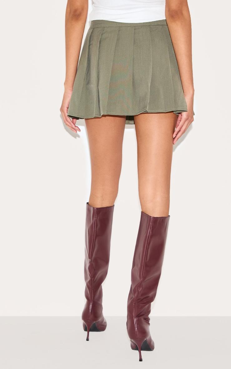  Khaki Drawstring Double Waistband Tailored Pleated Mini Skirt Product Image