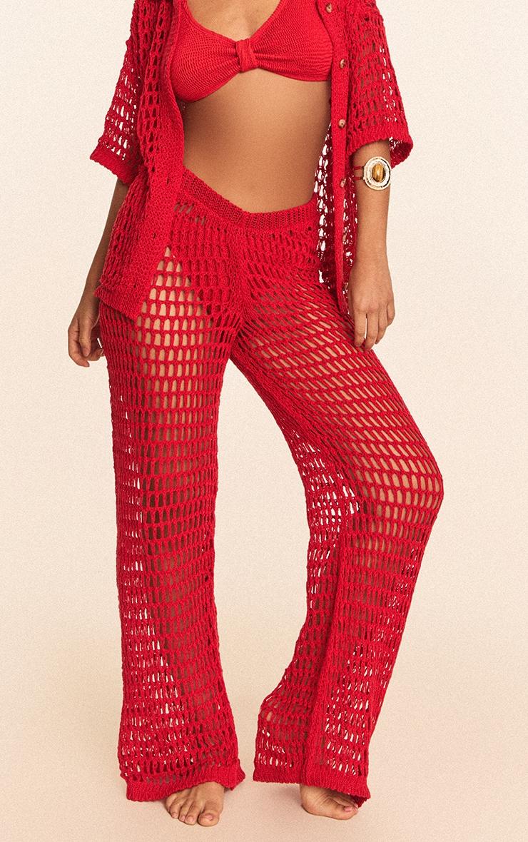 Red Crochet Beach Wide Leg Pants Product Image