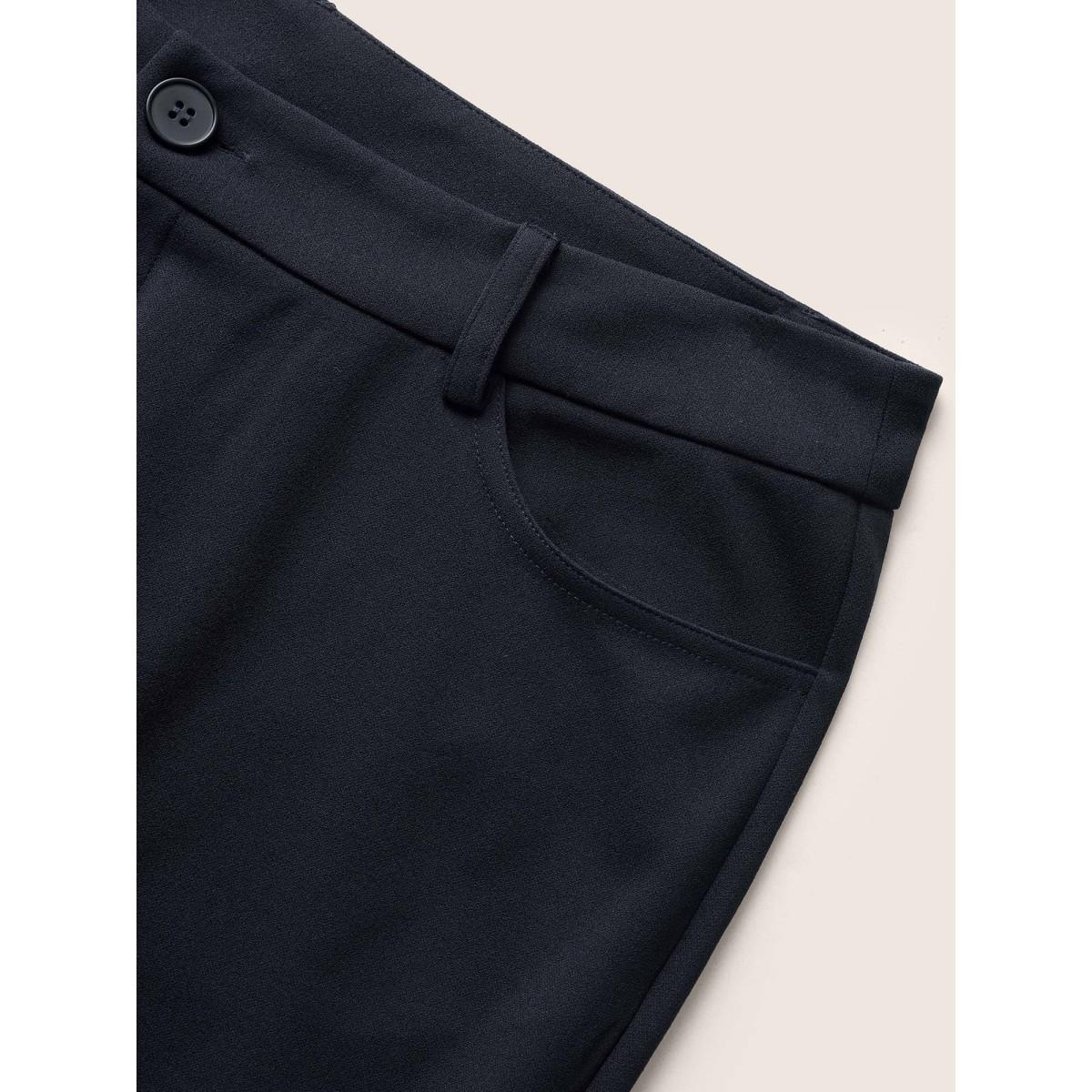 Plus Size High Rise Slanted Pocket Flare Leg Pants Women Blue At the Office Flare Leg High Rise Work Pants BloomChic 28/5X Product Image