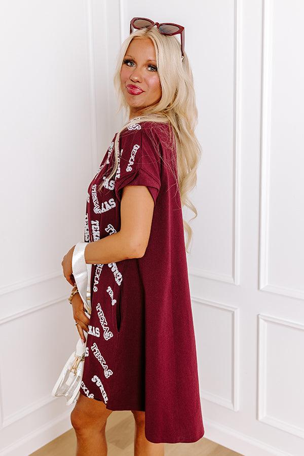 School Spirit Sequin Embroidered Mini Dress in Texas Maroon Product Image