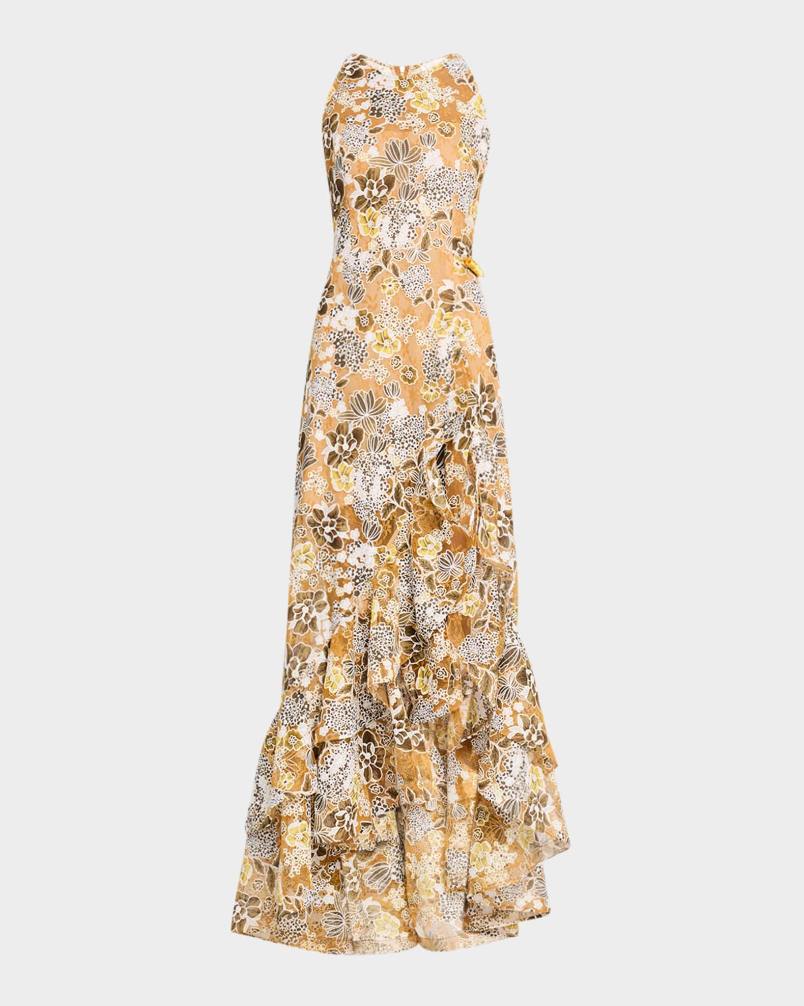 Sicilia Sleeveless Floral-Print Ruffle Gown Product Image