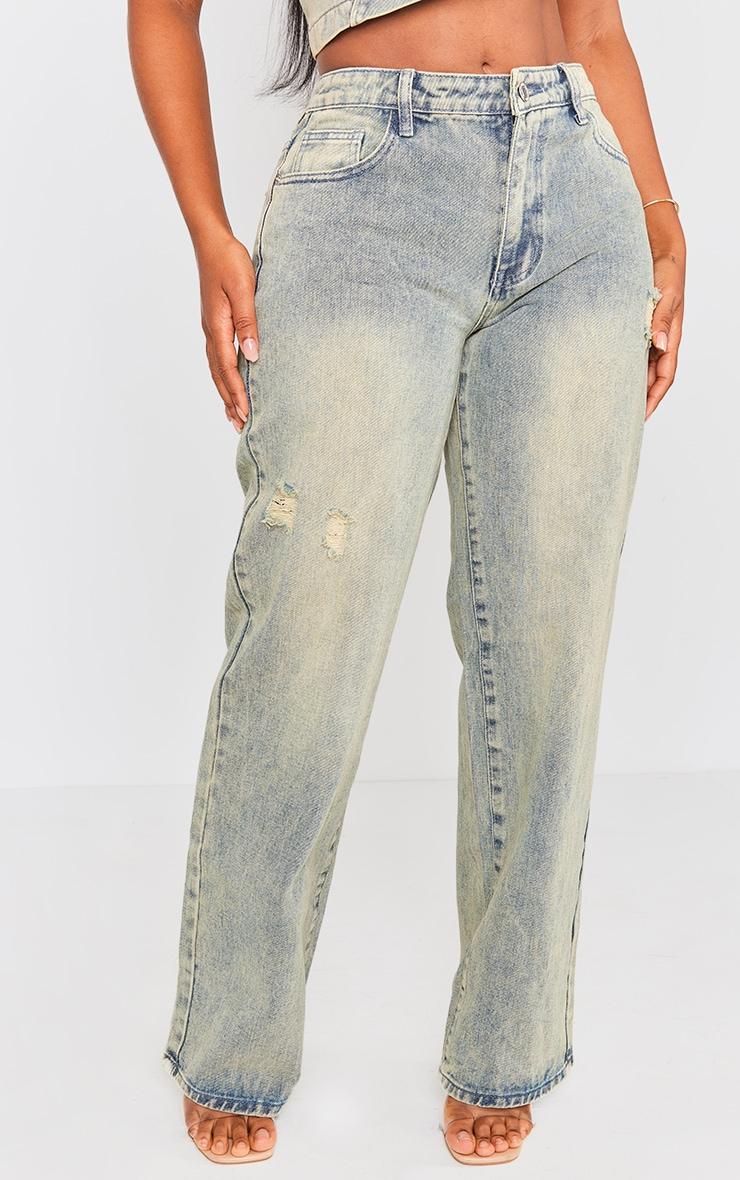  Shape Indigo Vintage Wash Washed Denim Wide Leg Jeans Product Image