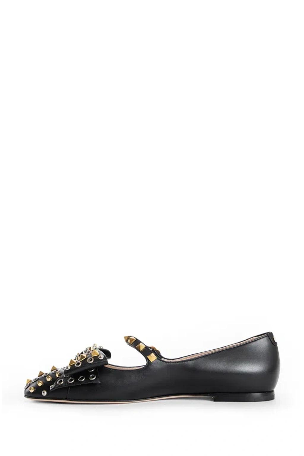 VALENTINO GARAVANI Mary-jane Bowow Ballerina In Kidskin With Studs Woman Black 35 In Multi Product Image