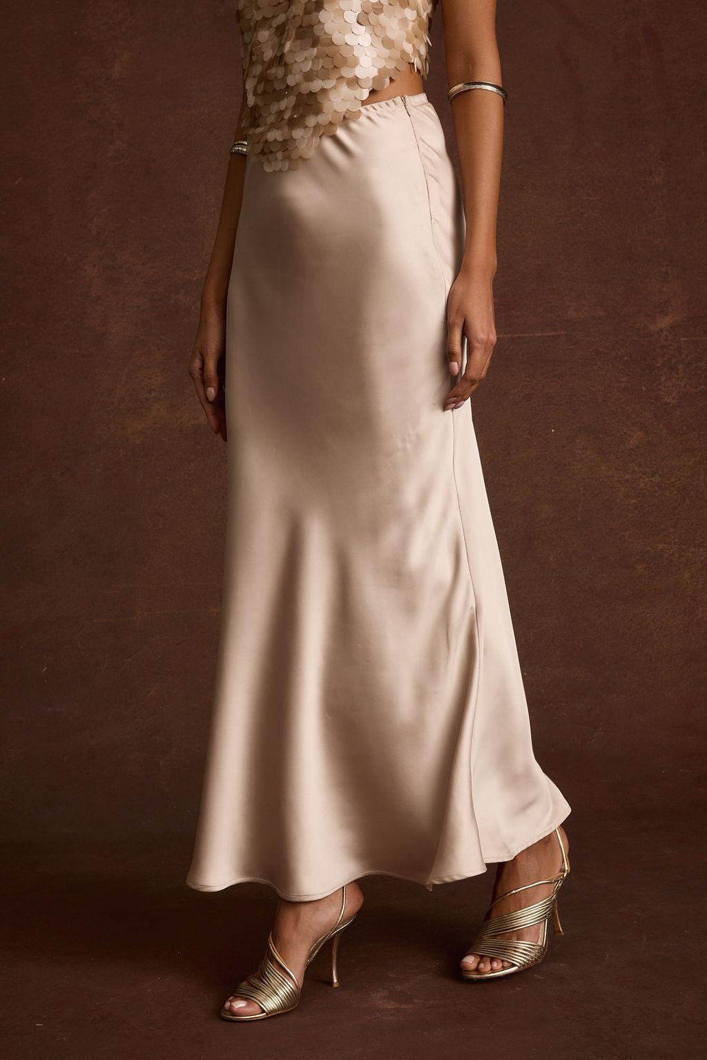Dolce Champagne Satin Maxi Skirt Product Image