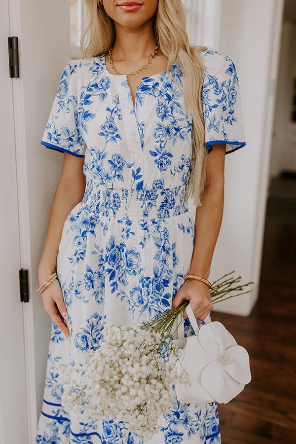 Santorini Bliss Floral Maxi Dress in Blue Product Image