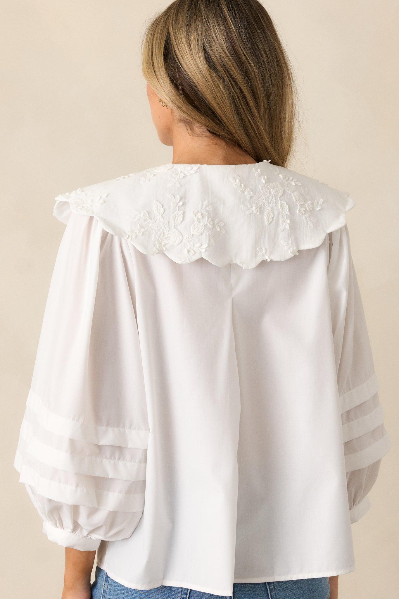 Walk With Me Ivory Floral Embroidered Blouse Product Image